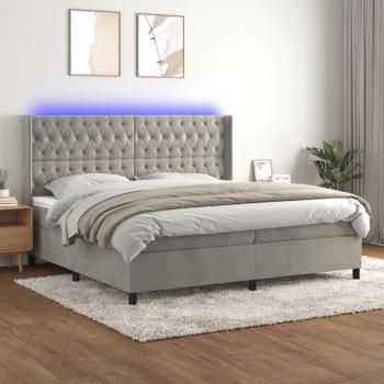 ARDEBO.de - Boxspringbett mit Matratze & LED Hellgrau 200x200 cm Samt