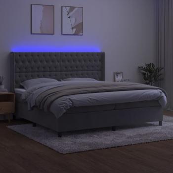 Boxspringbett mit Matratze & LED Hellgrau 200x200 cm Samt