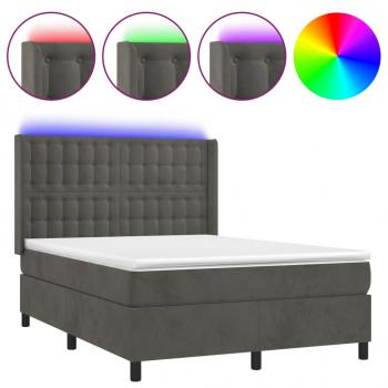 Boxspringbett mit Matratze & LED Dunkelgrau 140x190 cm Samt