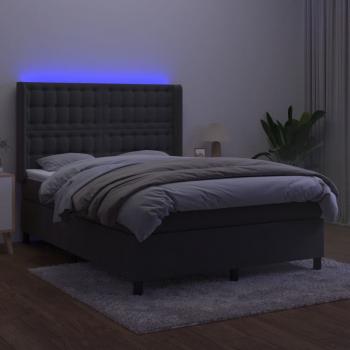 Boxspringbett mit Matratze & LED Dunkelgrau 140x200 cm Samt