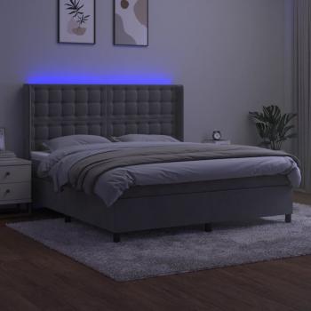 Boxspringbett mit Matratze & LED Hellgrau 160x200 cm Samt