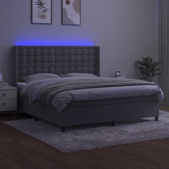 Boxspringbett mit Matratze & LED Hellgrau 180x200 cm Samt