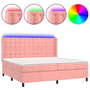 Boxspringbett mit Matratze & LED Rosa 200x200 cm Samt