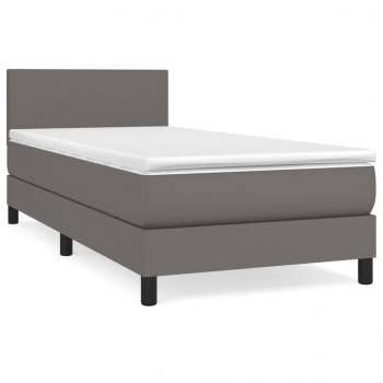 Boxspringbett mit Matratze Grau 90x200 cm Kunstleder