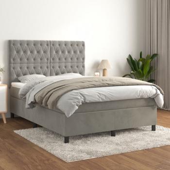 ARDEBO.de - Boxspringbett mit Matratze Hellgrau 140x190 cm Samt