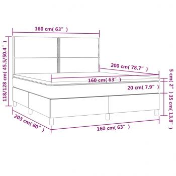 Boxspringbett mit Matratze & LED Dunkelgrau 160x200 cm Stoff