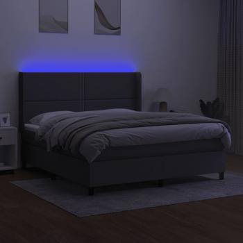 Boxspringbett mit Matratze & LED Dunkelgrau 160x200 cm Stoff