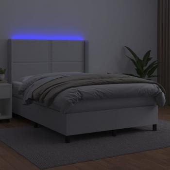 Boxspringbett mit Matratze & LED Weiß 140x200 cm Kunstleder