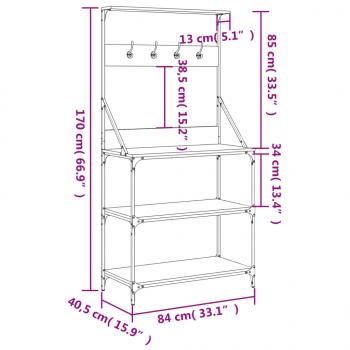 Bäckerregal mit Haken 4 Böden Räuchereiche Holzwerkstoff