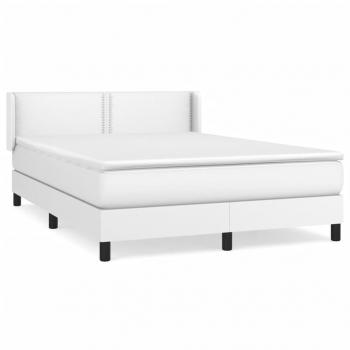 Boxspringbett mit Matratze Weiß 140x190 cm Kunstleder