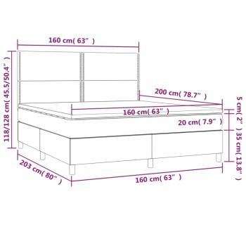 Boxspringbett mit Matratze & LED Hellgrau 160x200 cm Samt