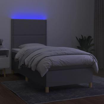 Boxspringbett mit Matratze & LED Hellgrau 90x190 cm Stoff