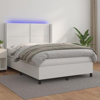 ARDEBO.de - Boxspringbett mit Matratze & LED Weiß 140x190 cm Kunstleder