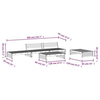 5-tlg. Garten-Lounge-Set Honigbraun Massivholz Kiefer