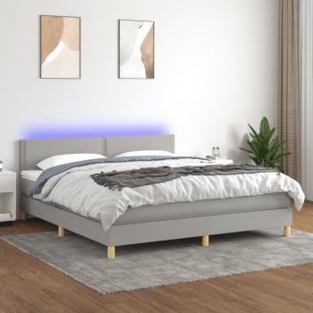 ARDEBO.de - Boxspringbett mit Matratze & LED Hellgrau 180x200 cm Stoff