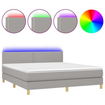 Boxspringbett mit Matratze & LED Hellgrau 160x200 cm Stoff