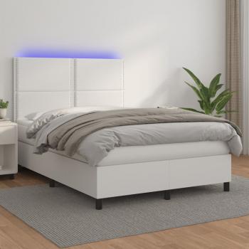 ARDEBO.de - Boxspringbett mit Matratze & LED Weiß 140x200 cm Kunstleder