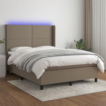 ARDEBO.de - Boxspringbett mit Matratze & LED Taupe 140x200 cm Stoff