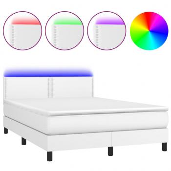 Boxspringbett mit Matratze & LED Weiß 140x190 cm Kunstleder