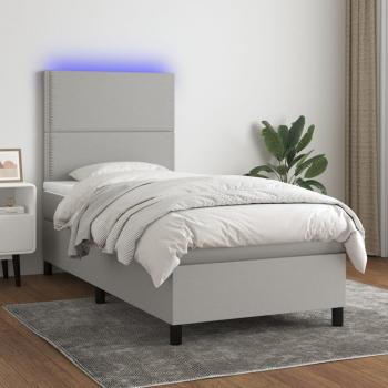 ARDEBO.de - Boxspringbett mit Matratze & LED Hellgrau 80x200 cm Stoff