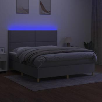 Boxspringbett mit Matratze & LED Hellgrau 160x200 cm Stoff