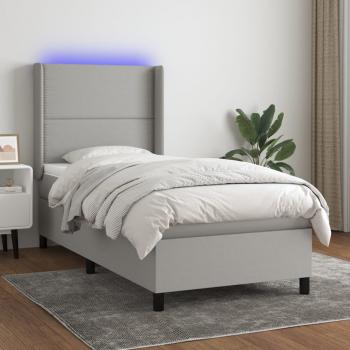 ARDEBO.de - Boxspringbett mit Matratze & LED Hellgrau 90x190 cm Stoff