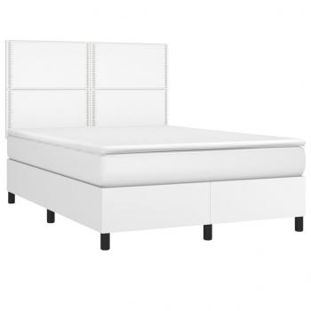 Boxspringbett mit Matratze Weiß 140x190 cm Kunstleder