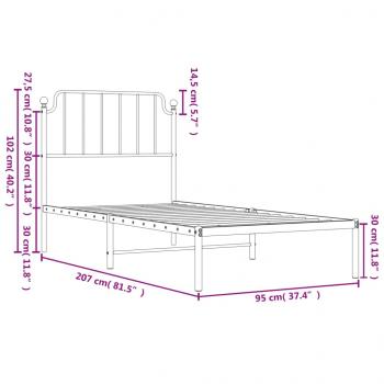 Bettgestell mit Kopfteil Metall Weiß 90x200 cm