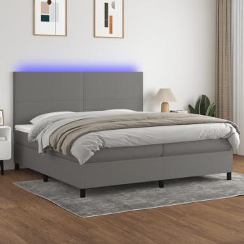 ARDEBO.de - Boxspringbett mit Matratze & LED Dunkelgrau 200x200 cm Stoff