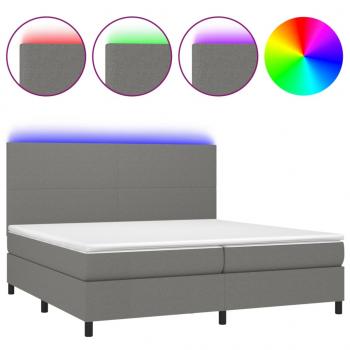 Boxspringbett mit Matratze & LED Dunkelgrau 200x200 cm Stoff