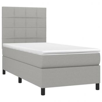 Boxspringbett mit Matratze & LED Hellgrau 100x200 cm Stoff