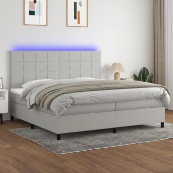 ARDEBO.de - Boxspringbett mit Matratze & LED Hellgrau 200x200 cm Stoff