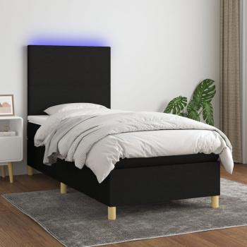 ARDEBO.de - Boxspringbett mit Matratze & LED Schwarz 100x200 cm Stoff