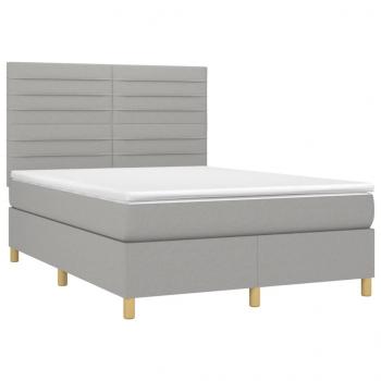 Boxspringbett mit Matratze & LED Hellgrau 140x190 cm Stoff