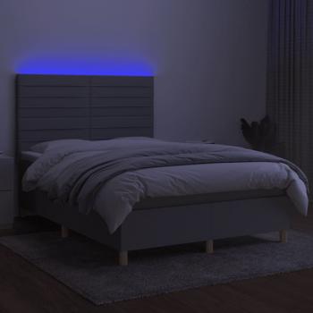 Boxspringbett mit Matratze & LED Hellgrau 140x190 cm Stoff