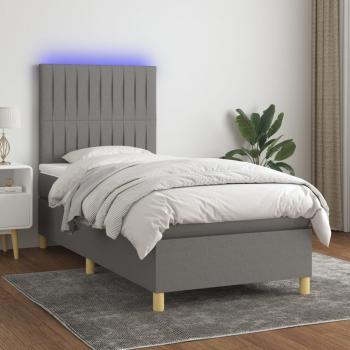 ARDEBO.de - Boxspringbett mit Matratze & LED Dunkelgrau 90x200 cm Stoff