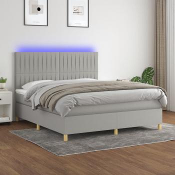 ARDEBO.de - Boxspringbett mit Matratze & LED Hellgrau 180x200 cm Stoff