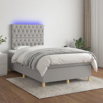 ARDEBO.de - Boxspringbett mit Matratze & LED Hellgrau 120x200 cm Stoff