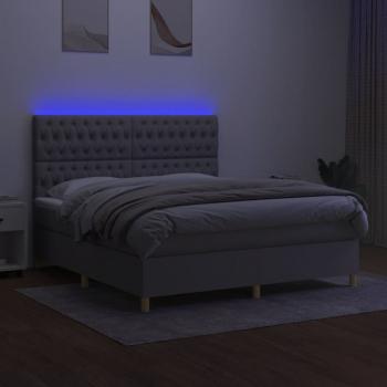 Boxspringbett mit Matratze & LED Hellgrau 180x200 cm Stoff