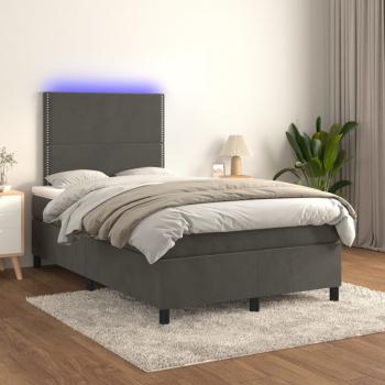 ARDEBO.de - Boxspringbett mit Matratze & LED Dunkelgrau 120x200 cm Samt