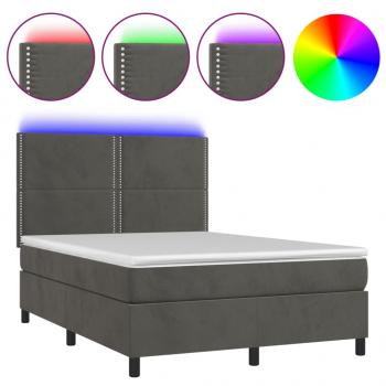 Boxspringbett mit Matratze & LED Dunkelgrau 140x200 cm Samt