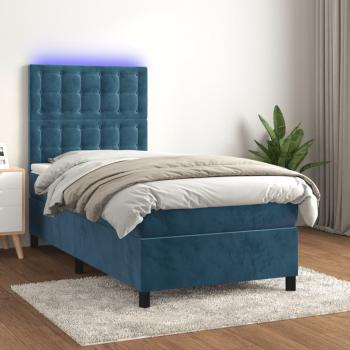 ARDEBO.de - Boxspringbett mit Matratze & LED Dunkelblau 100x200 cm Samt