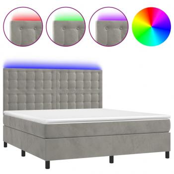 Boxspringbett mit Matratze & LED Hellgrau 160x200 cm Samt