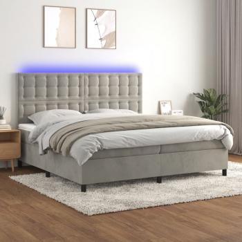 ARDEBO.de - Boxspringbett mit Matratze & LED Hellgrau 200x200 cm Samt