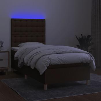 Boxspringbett mit Matratze & LED Dunkelbraun 90x190 cm Stoff