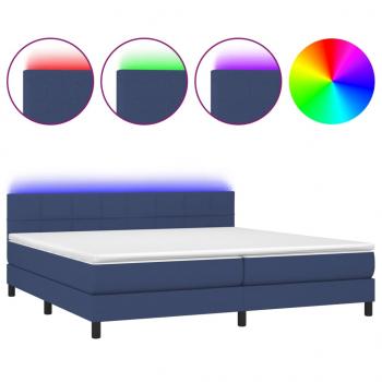 Boxspringbett mit Matratze & LED Blau 200x200 cm Stoff