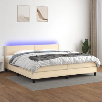 ARDEBO.de - Boxspringbett mit Matratze & LED Creme 200x200 cm Stoff