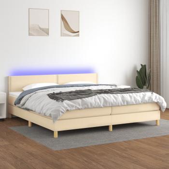 ARDEBO.de - Boxspringbett mit Matratze & LED Creme 200x200 cm Stoff