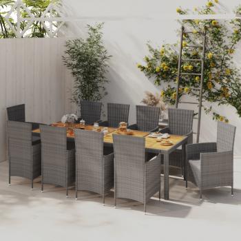 ARDEBO.de - 11-tlg. Garten-Essgruppe mit Auflagen Poly Rattan Grau