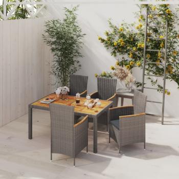 ARDEBO.de - 5-tlg. Garten-Essgruppe mit Kissen Poly Rattan Grau